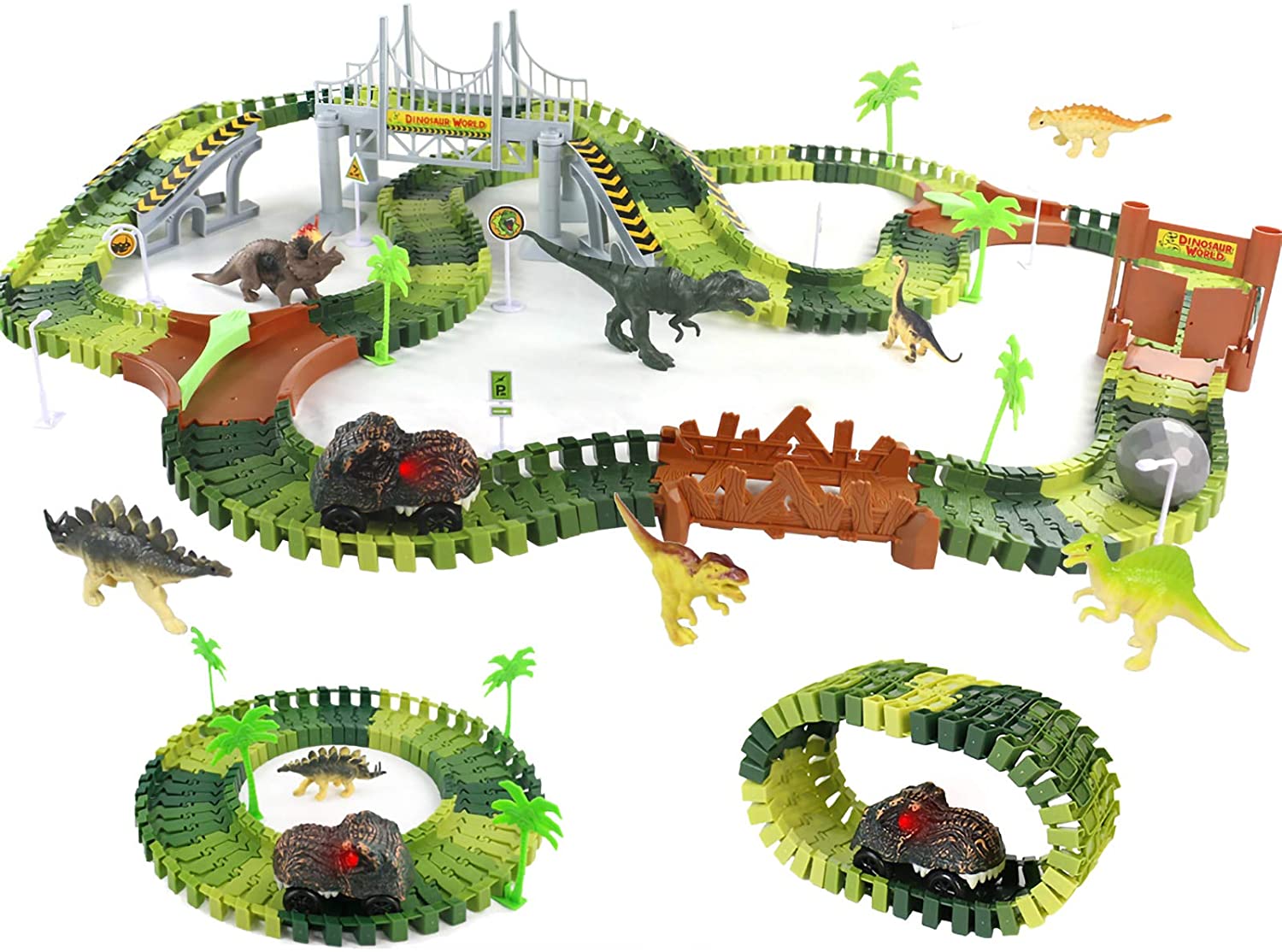 Symiu Dinosaure Jouet Enfant Circuit Voiture Electrique Jeux Circuit Flexible Avec 8 Dinosaures Jouet Cadeaux Pour