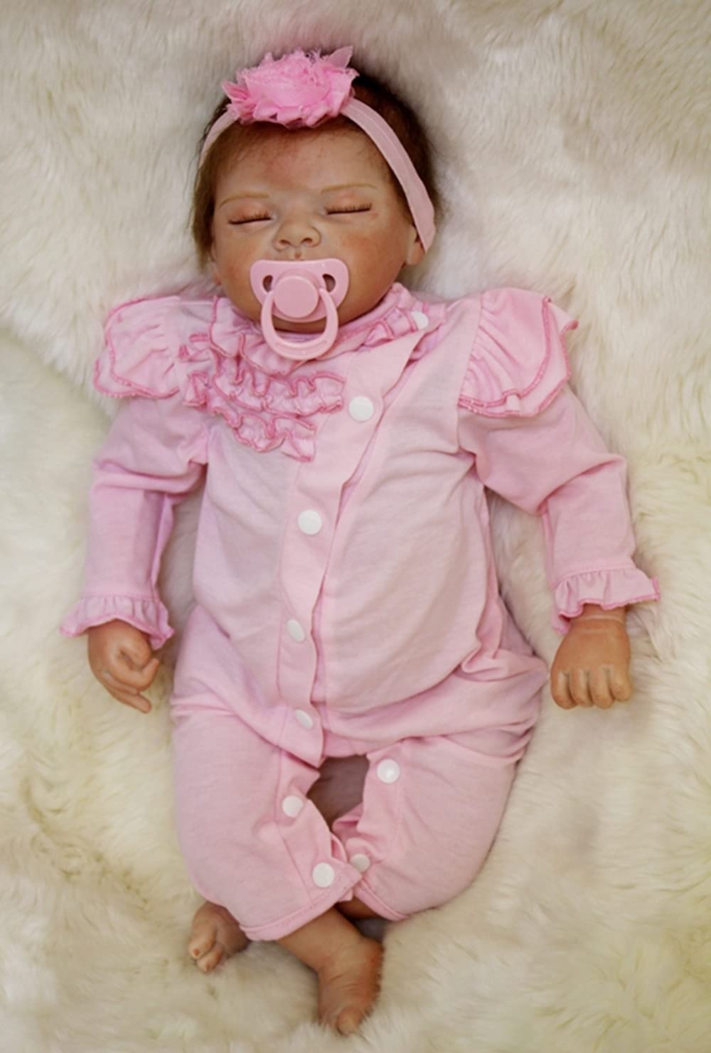 Ziyiui Bebe Reborn Fille Poupee Reborn 55cm Silicone Pas Cher Realiste Reborn Babys Doll Magnetisme Jouet